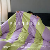 Load image into Gallery viewer, FANTASIA Collection Dream Planet [Grape Hyacinth] Niche Purple and Green Stripe Four-piece Knitted Cotton Sheet