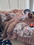Load image into Gallery viewer, French lace retro premium sense thickened milk fleece four-piece set winter double-sided fleece coral fleece princess style