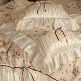 Load image into Gallery viewer, Lanxu Home Textiles French Retro Cotton and Linen Four-piece Flax Blended Glazed Yarn Bow Quilt Cover Sheet Bedding